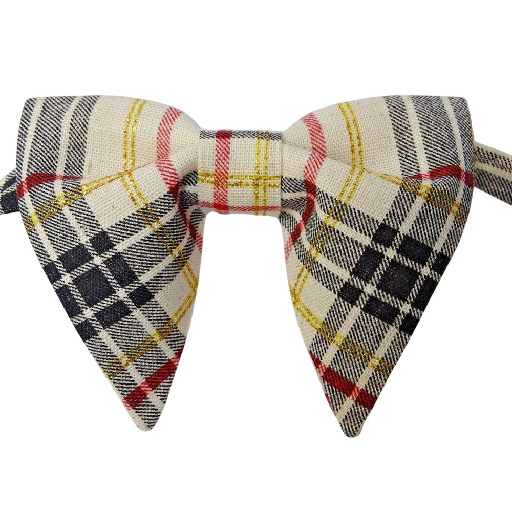 Plaid Bow Tie Metallic Gold Cream Red Black Pre-Tied Adjustable Formal Holiday
